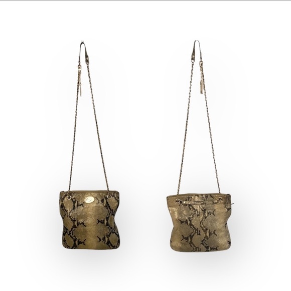 DKNY ᪥ Crossbody Leather Convertible Bag ᪥ Double Chain ᪥ Metallic Python Print - Picture 2 of 16